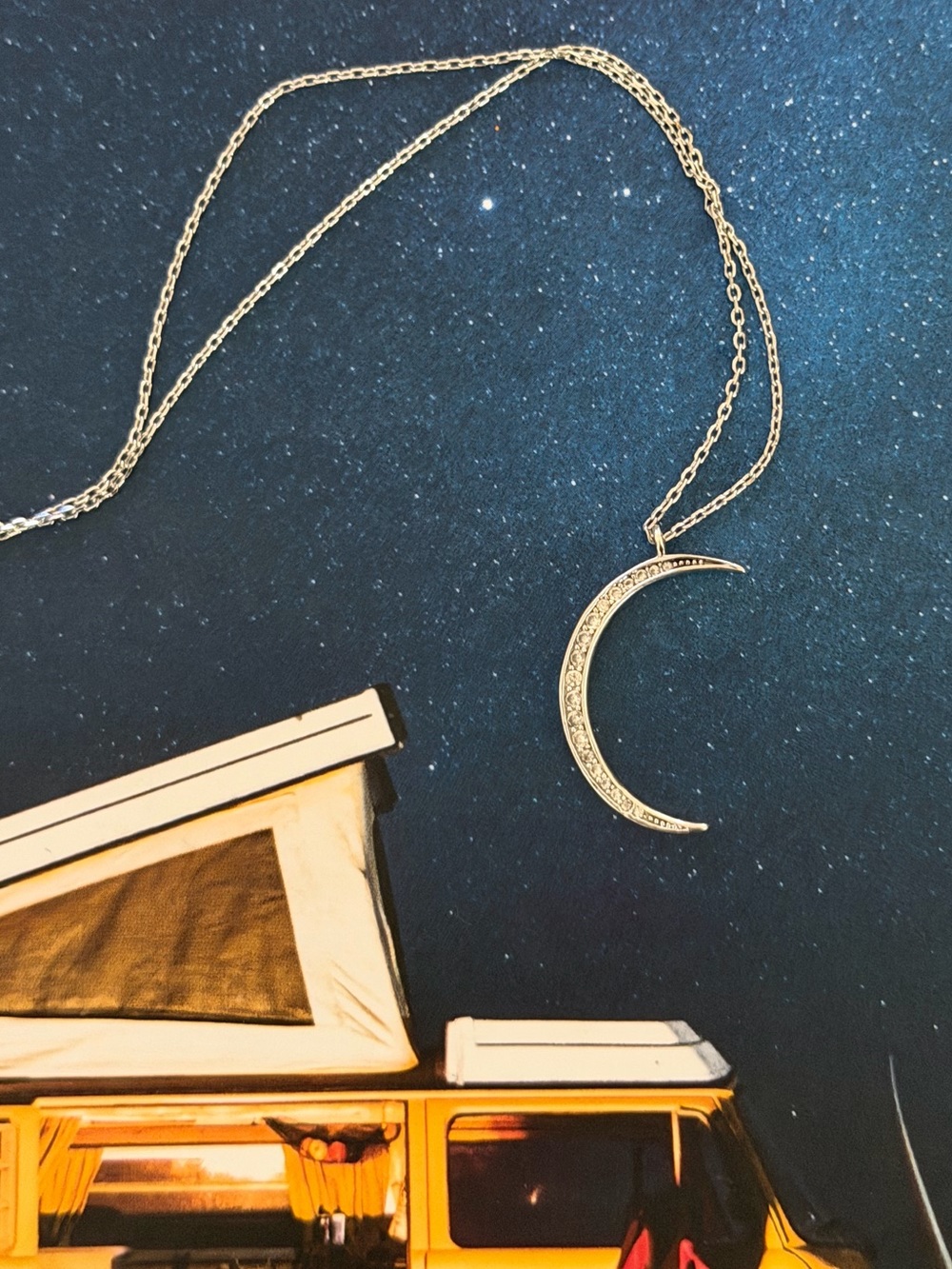 Silver Crescent Moon Necklace Wall Art - Home Wall Decor